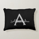 Black Silver Modern Script Girly Monogram Name Decorative Cushion<br><div class="desc">Black and Silver Script Monogram Name and Initial Pillow. The pillow makes the perfect sweet 16 birthday,  wedding,  bridal shower,  baby shower or bachelorette party gift for someone decorating her room in rose gold.</div>