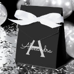 Black Silver Modern Script Girly Monogram Name Favour Box<br><div class="desc">Silver and Black Sparkle Glitter Monogram Add Your Own Name Paper Party Gift Boxes This makes the perfect sweet 16 birthday,  wedding,  bridal shower,  anniversary,  baby shower or bachelorette party gift for someone that loves glam luxury and chic styles.</div>