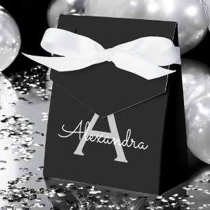 Black Silver Modern Script Girly Monogram Name Favour Box