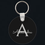 Black Silver Modern Script Girly Monogram Name Key Ring<br><div class="desc">Black and Silver Simple Script Monogram Name Keychains (Key Chain). This makes the perfect sweet 16 birthday,  wedding,  bridal shower,  anniversary,  baby shower or bachelorette party gift for someone that loves glam luxury and chic styles.</div>