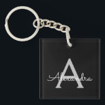 Black Silver Modern Script Girly Monogram Name Key Ring<br><div class="desc">Black and Silver Simple Script Monogram Name Keychain. This makes the perfect sweet 16 birthday,  wedding,  bridal shower,  anniversary,  baby shower or bachelorette party gift for someone that loves glam luxury and chic styles.</div>