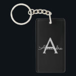 Black Silver Modern Script Girly Monogram Name Key Ring<br><div class="desc">Black and Silver Simple Script Monogram Name Keychain. This makes the perfect sweet 16 birthday,  wedding,  bridal shower,  anniversary,  baby shower or bachelorette party gift for someone that loves glam luxury and chic styles.</div>