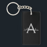 Black Silver Modern Script Girly Monogram Name Key Ring<br><div class="desc">Black and Silver Simple Script Monogram Name Keychain. This makes the perfect sweet 16 birthday,  wedding,  bridal shower,  anniversary,  baby shower or bachelorette party gift for someone that loves glam luxury and chic styles.</div>