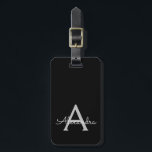 Black Silver Modern Script Girly Monogram Name Luggage Tag<br><div class="desc">Silver and Black Monogram Add Your Own Name Script Signature Pillow. The luggage bag tag makes the perfect sweet 16 birthday,  wedding,  bridal shower,  baby shower or bachelorette party gift for someone who loves a chic elegant and modern style.</div>
