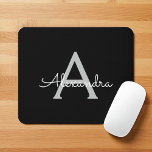 Black Silver Modern Script Girly Monogram Name Mouse Pad<br><div class="desc">Silver and Black Monogram Add Your Own Name Mousepad (Mouse Pad). This makes the perfect sweet 16 birthday,  wedding,  bridal shower,  anniversary,  baby shower or bachelorette party gift for someone that loves glam luxury and chic styles.</div>