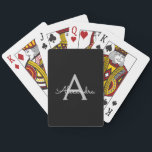 Black Silver Modern Script Girly Monogram Name Playing Cards<br><div class="desc">Black and Silver Simple Script Monogram Name Playing Cards. This makes the perfect sweet 16 birthday,  wedding,  bridal shower,  anniversary,  baby shower or bachelorette party gift for someone that loves glam luxury and chic styles.</div>