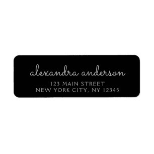Black Silver Modern Script Girly Monogram Name Return Address Label