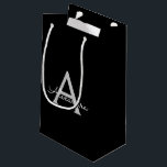 Black Silver Modern Script Girly Monogram Name Small Gift Bag<br><div class="desc">Black and Silver Simple Script Monogram Name Gift Bag. This makes the perfect sweet 16 birthday,  wedding,  bridal shower,  anniversary,  baby shower or bachelorette party gift bag for someone that loves glam luxury and chic styles.</div>