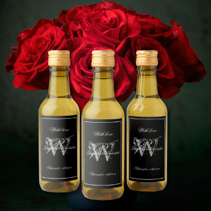 Black & Silver Modern Wedding  Monogram Cool Mini Wine Label