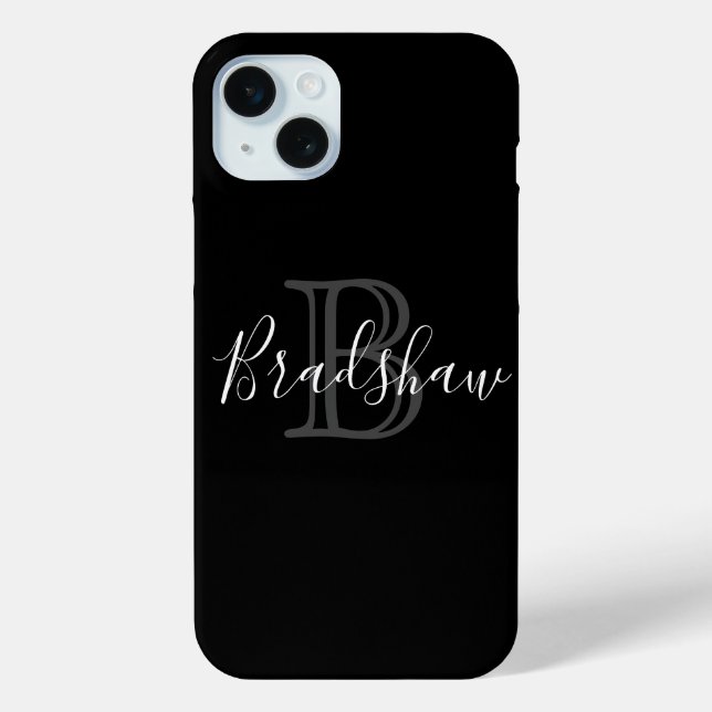 Black Silver Monogram Custom Name Case-Mate iPhone Case (Back)