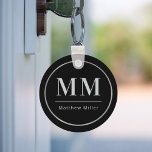 Black silver monogram initials name minimalist  key ring<br><div class="desc">Black background,  grey text. With a faux silver frame. Personalise and add your monogram initials and name.  For both him and her.</div>