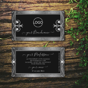 Black Silver Mosaic Ornate Sparkle Jewels Add Logo Business Card