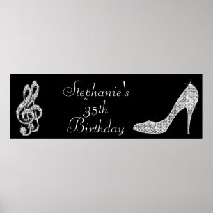 Black/Silver Music Note & Stiletto 35th Birthday Poster