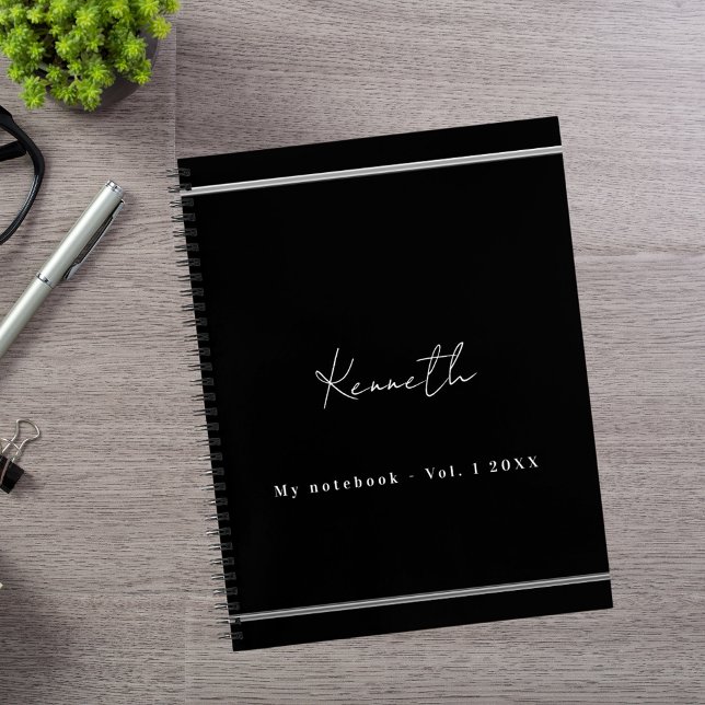 Black silver name script minimalist notebook (Creator Uploaded)