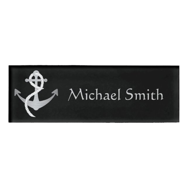 Black & Silver Nautical Name Tag (Front)