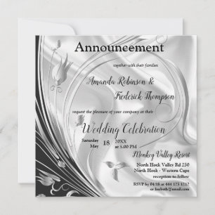 Black & Silver on Champagne Silk Wedding Announcement