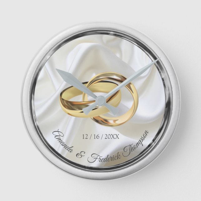 Black & Silver on Ivory Silk Wedding Gift Clock (Front)