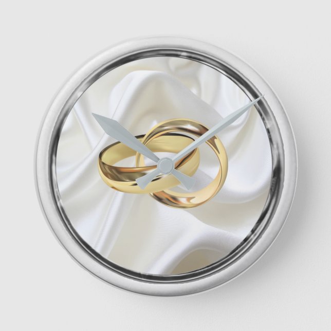 Black & Silver on Ivory Silk Wedding Gift Clock (Front)