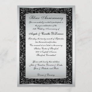 Black Silver Ornate Scroll 25th Anniversary Invite