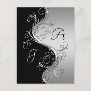 Black Silver Ornate Swirls Save The Date Announcement Postcard