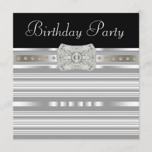 Black Silver Pearls Womans Birthday Party Invitation
