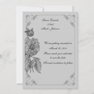 Black Silver Peony Floral Wedding Save The Date Invitation