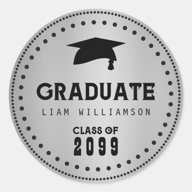 Black Silver Personalised Graduation Envelope Seal (Front)