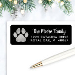 Black Silver Pet Lover Paw Print Return Address Return Address Label<br><div class="desc">Holiday address labels feature a silver grey faux foil pet paw print with modern white return address and black background. The background colour can be customised to coordinate with your mailing.</div>