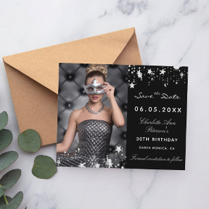 Black silver photo birthday budget Save the Date Flyer
