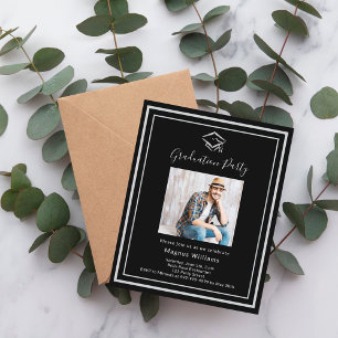 Black silver photo Graduation Party invitation