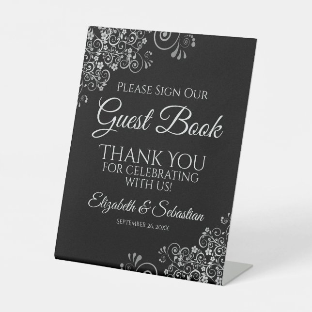 Black & Silver Please Sign our Guest Book Sign (Front)