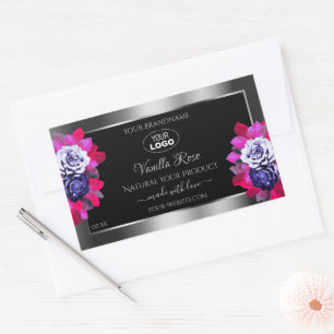 Black Silver Product Labels Blue Pink Roses Logo