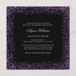 Black Silver Purple Confetti Glam Bridal Shower Invitation