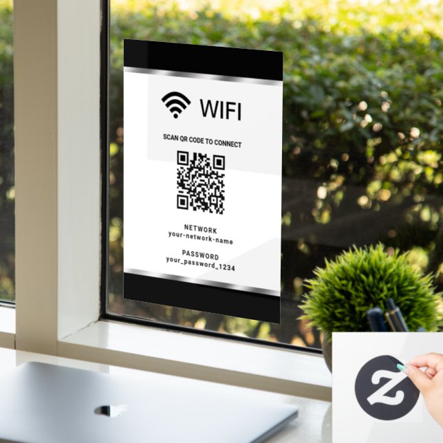 Black Silver QR Code Wifi Network and Password (Office)