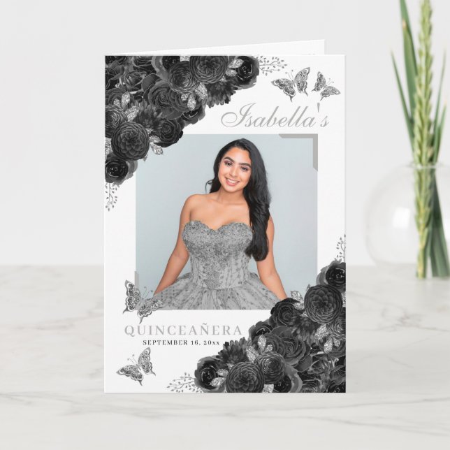 Black & Silver Quinceanera Butterflies Program (Front)