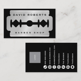 Black Silver Razor Blade Barber Business Card