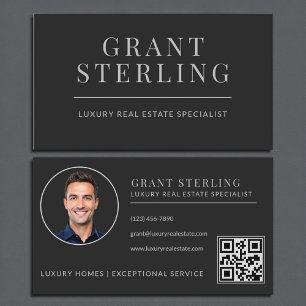 Black Silver Real Estate Agent QR Code Business Card