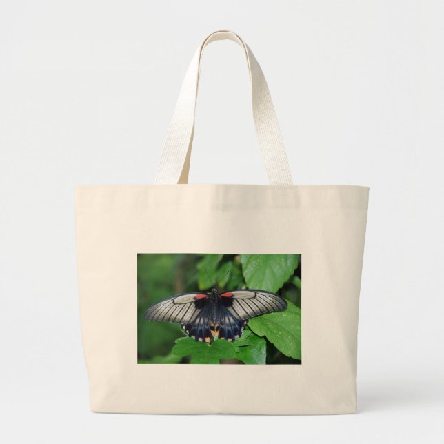 Black Silver Red Butterfly Large Tote Bag (Front)