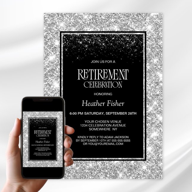 Black Silver Retirement Party Invitation (Creator Uploaded)