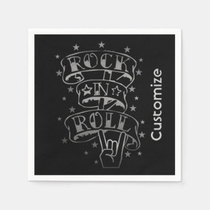 Black & Silver Rock & Roll Logo Napkins