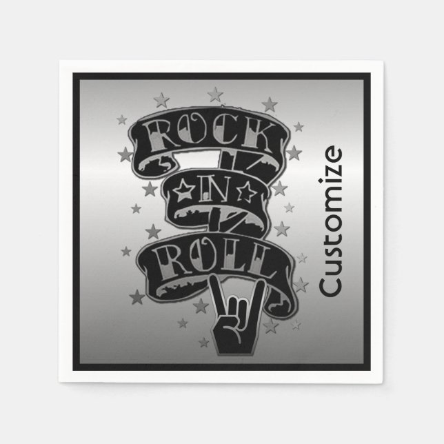 Black & Silver Rock & Roll Logo Napkins 2 (Front)