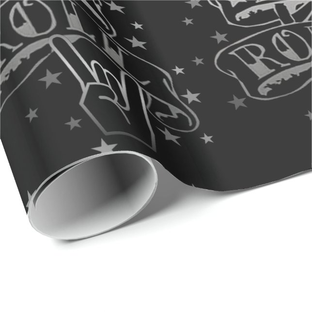 Black & Silver Rock & Roll Logo Wrapping Paper (Roll Corner)