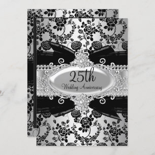 Black Silver Rose & Jewel 25th Anniversary Invite