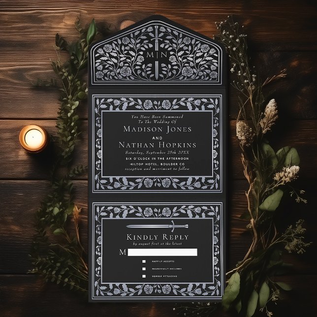 Black Silver Royal Mediaeval Sword Wedding  All In One Invitation (Creator Uploaded)