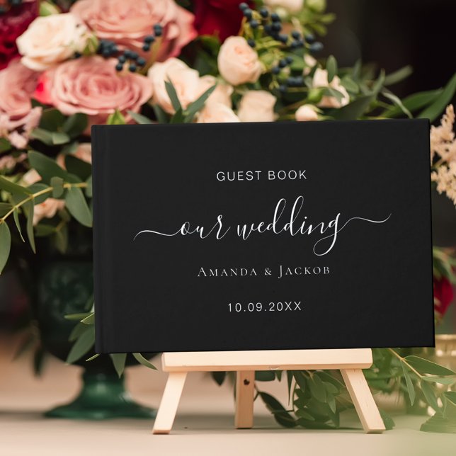 Black silver script wedding  guest book (Creator Uploaded)