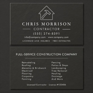 Black Silver Slate Stone Building Construction Business Card
