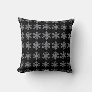 Black silver Snow flake pattern Cushion