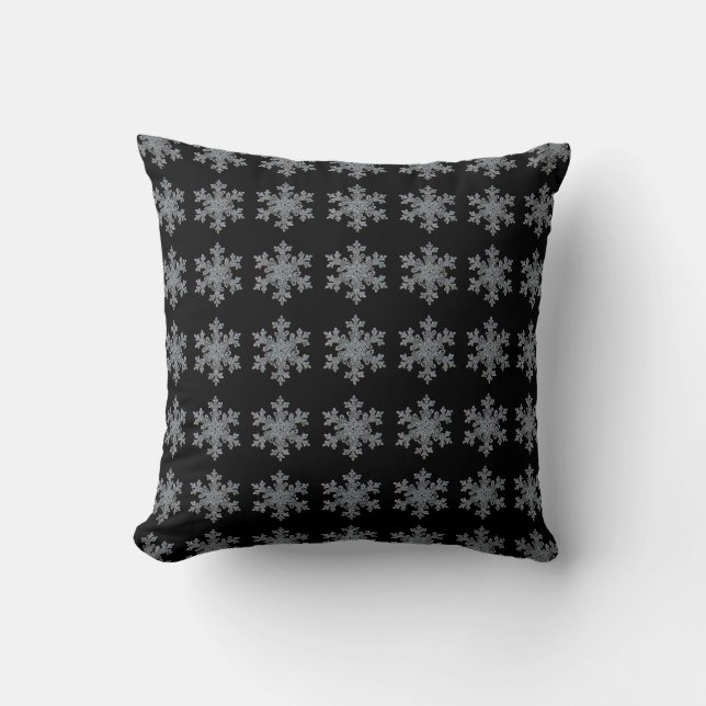 Black silver Snow flake pattern Cushion (Front)