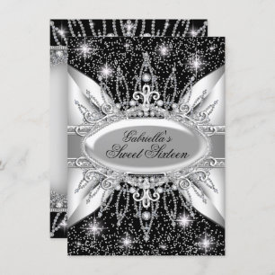 Black & Silver Sparkle Diamond Sweet 16 Invite