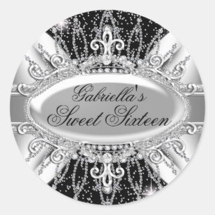 Black & Silver Sparkle Diamond Sweet 16 Sticker
